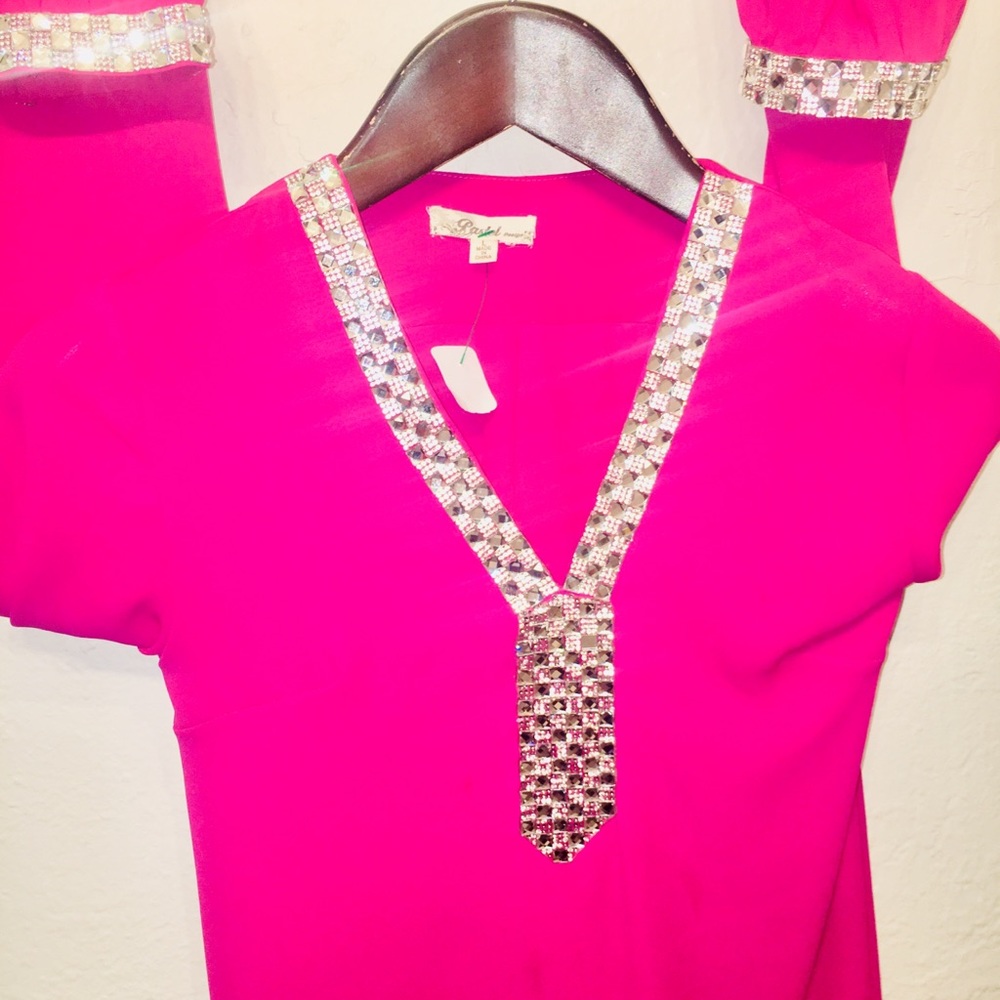 GORGEOUS Hot Pink & CRYSTAL Blouse